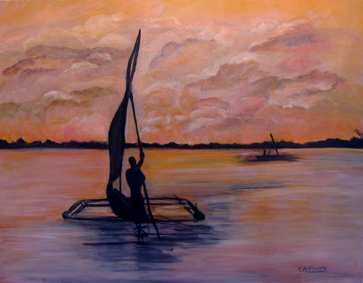 "Sunset on the Nile? acrylic on canvas